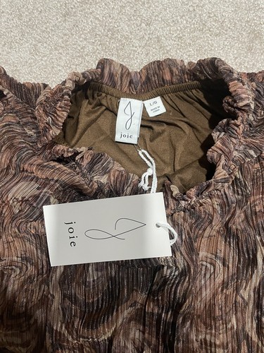 Neu mit Etikett Joie Size Large Bronze Metallic hohe Rüschenausschnittbluse mit gesmockter Taille - Bild 2 von 8