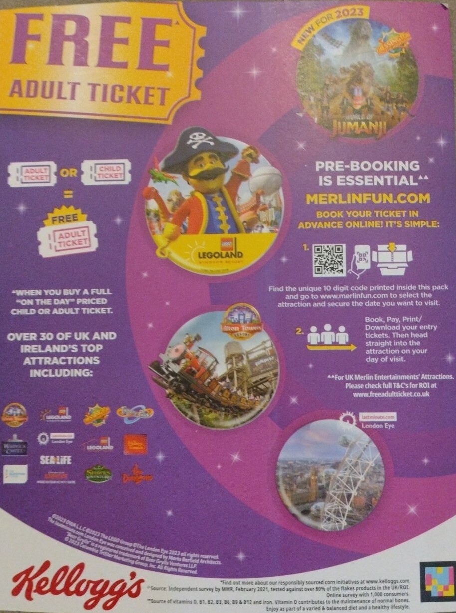 2 for 1 Entry Merlin Attraction Alton Towers, Legoland, Thorpe Park Voucher eBay