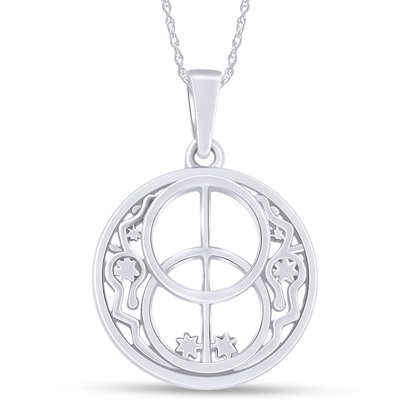 Chalice Well Spiritual Gateway Pendant 18" Necklace 14k White Gold Plated Silver - Product main view