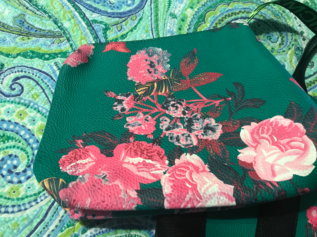 MCMXC 1990 Gold Steve Madden Floral Green Tote with Guitar Strap