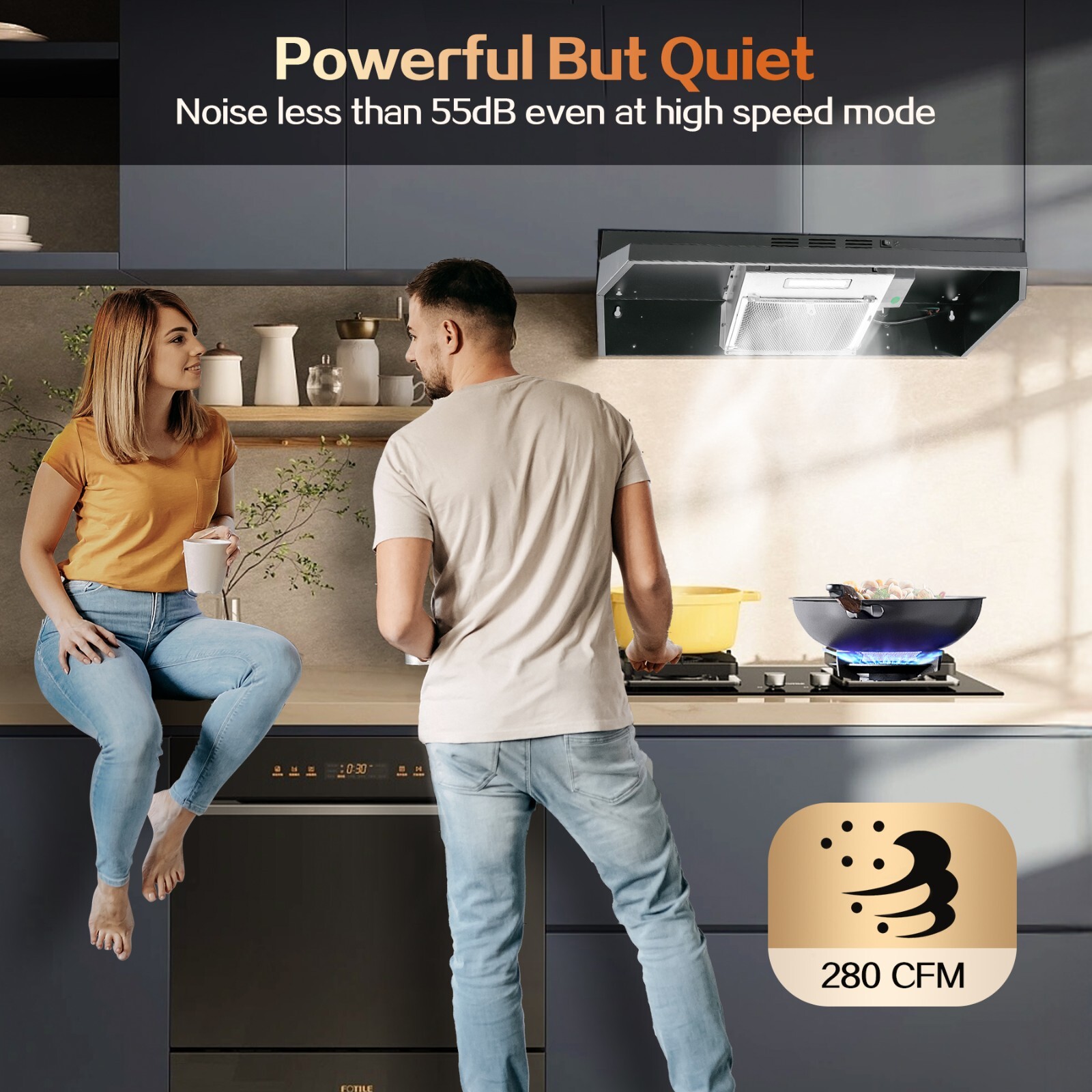 24 inch Kitchen Under Cabinet Range Hood 2-Speed 280CFM Vent w/LEDs Black New