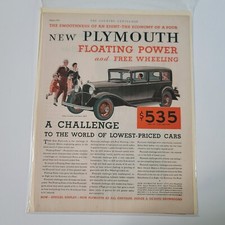 Vintage 1931 Plymouth Sedan Floating Power Original Ad