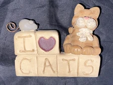 Vintage Blossom Bucket Cat With Mouse Figure I Love Cats Suzi Skoglund Resin