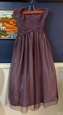 Monique Lhuillier Bridesmaids Pleated Tulle Strapless Gown Purple