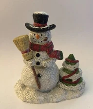 Vtg Target Christmas Bobblehead Snowman Decorative Figurine Broom Tree 9”x8.5”