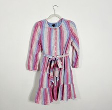 J. Crew Belted Metallic Striped Tiered Mini Dress Medium Petite Rainbow