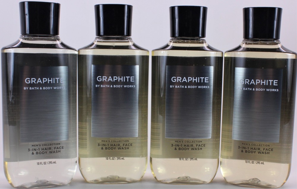 Men's Graphite 3-in-1 Hair Face Body Wash Gel by Bath & Body Works - 10oz (Pack of 4)
