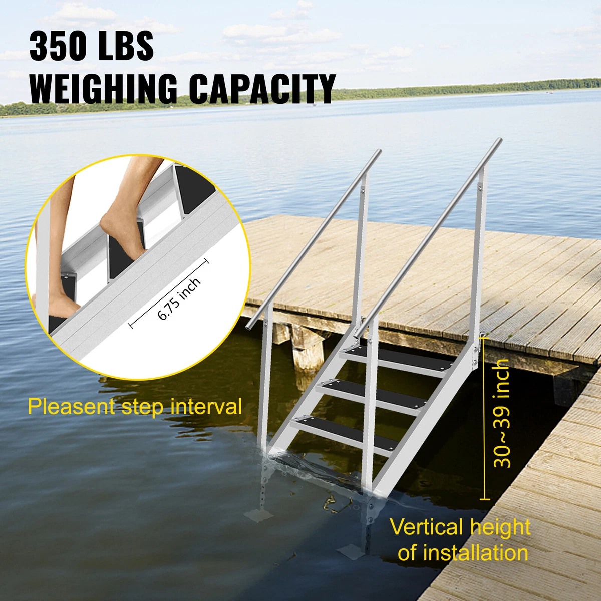 Aluminum Dock Ladder Boat Dock Ladder 4 Steps Pontoon Dock Ladder Dock Stairs