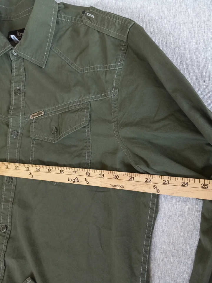 Camisa Marc Echo Para Hombre Grande Militar Borde Línea Verde Safari Manga Larga Botones Foto 3 de 4