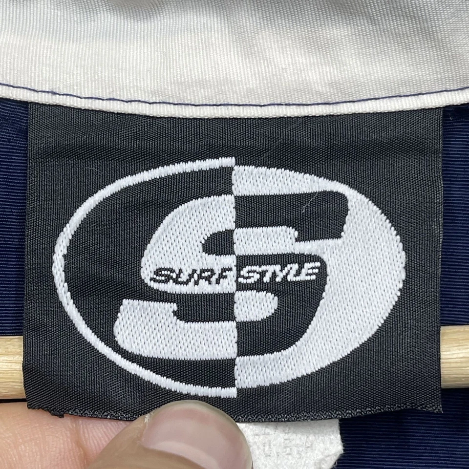 Cortavientos Estilo Surf Vintage Azul Marino y Blanco Nailon 1/4 Cremallera Con Logo Bandera de Buceo Pequeño Foto 3 de 4
