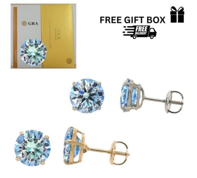 14K Gold GRA zertifiziert D-VVS1 Ozeanblau Moissanit Schraubverschluss Ohrstecker