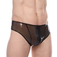 Latex Briefs Transparent Black Shorts Front Zip Underwear Handmade for Men Wear