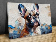 Frech Bulldog happy face colourfull, mounted canvas print art ready to hang