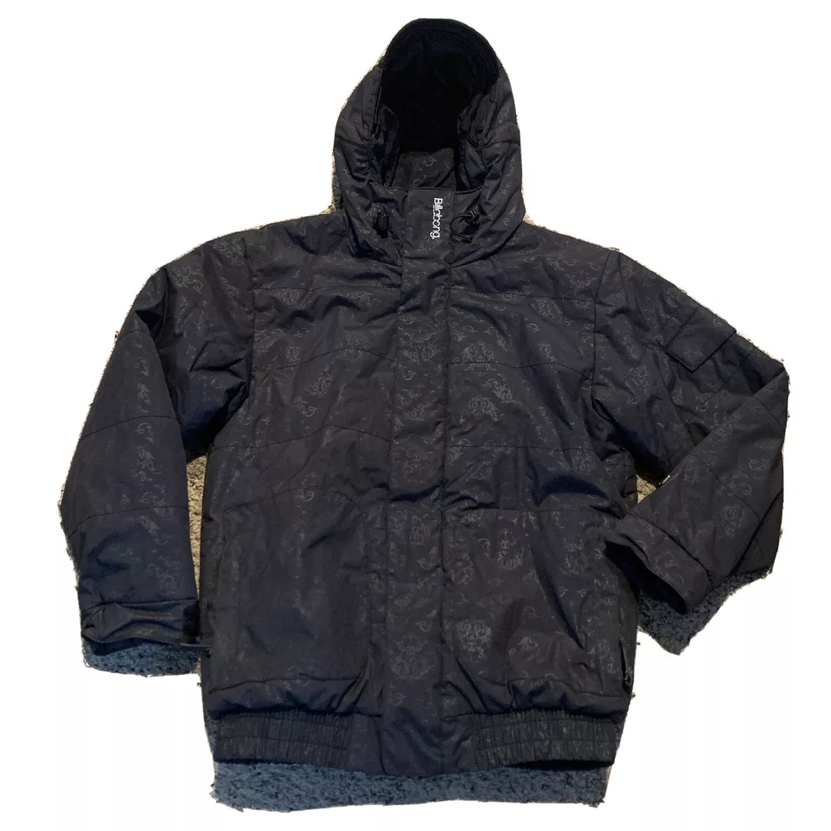 Billabong All Weather Black Print Insulated Waterproof Jacket Ski Snowboard Hood