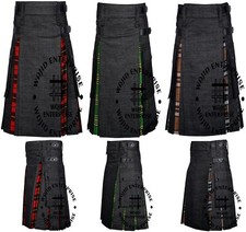 Scottish Hybrid utility Kilt Tartan  Black Denim Custom size Kilts for Men's