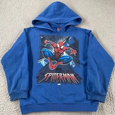 Vintage 00s Spiderman Youth Hoodie Blue Sweatshirt Graphic Rare 2004 