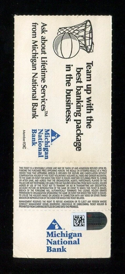Detroit Pistons 1990 NBA Finals GM 1 Ticket Signed By Dennis Rodman Fanatics COA - Image 2 of 2