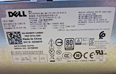 DELL INC. L240ES-00 4 Pin 80 PLUS BRONZE  Netzteil 240W #NT4940