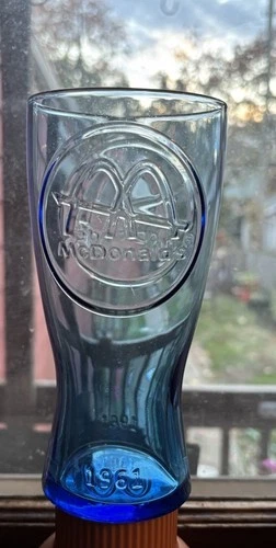 Vintage 1961 Coca Cola McDonalds Cobalt Blue Coke  Drinking Glass Cup Embossed