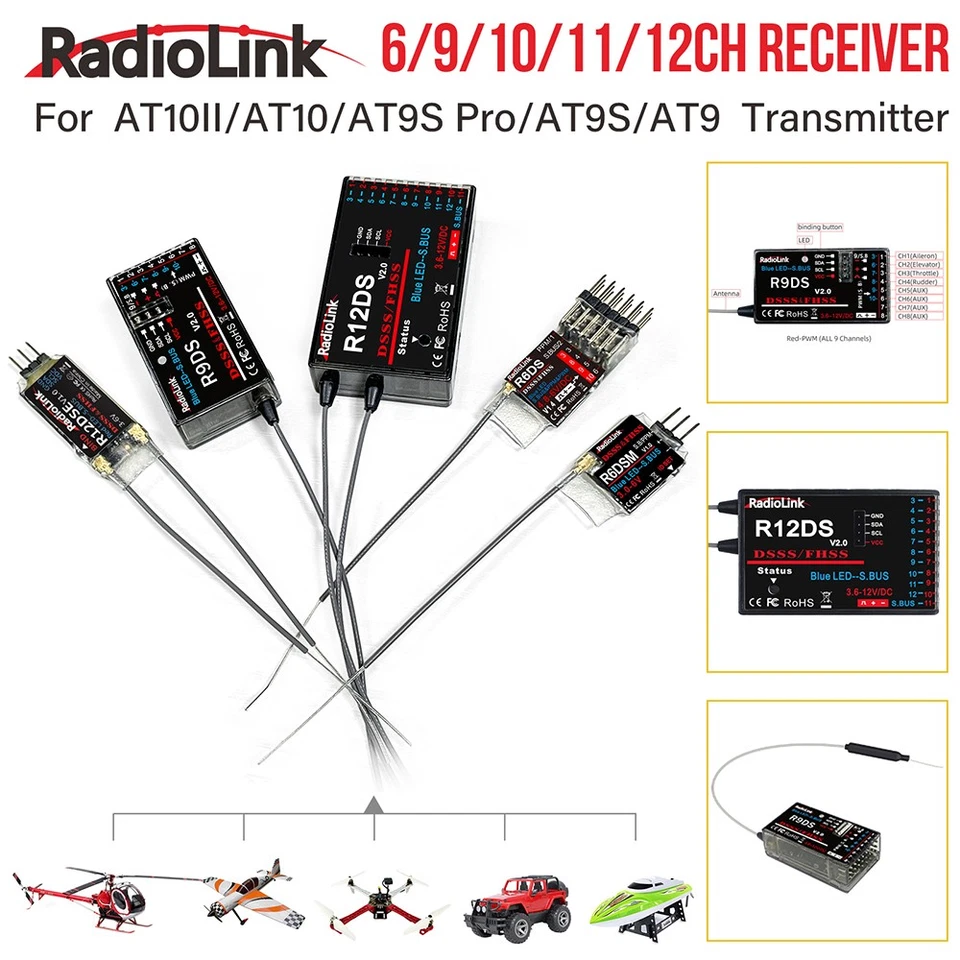 RadioLink RC Receiver R12DS R12DSE R9DS 2.4G for RC AT10II/AT10/AT9 Transmitter - Image 3 of 4