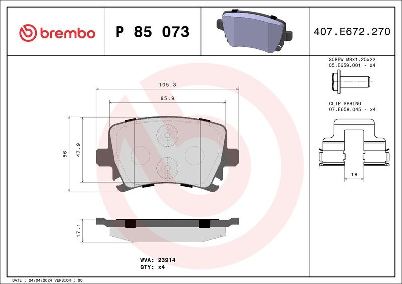Brake Pads Set fits SEAT ALTEA 5P, 5P1 Rear 1.4 2.0 1.9D 2.0D 2004 on Brembo New - Image 31