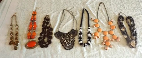 Lot of 7 Chunky Modern Costume Jewelry Mix Gold Silver Tone Beads Rhinestone