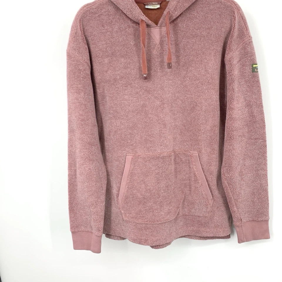 LL Bean Women Size Medium Sweatshirt Pullover Hoodie Red Sherpa Fleece Top - Image 3 of 4