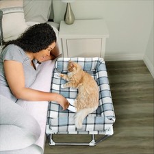 Bedside Cosleeper Pet Dog Bed - Dog Beds with Pillow Extension Attached to Hu...