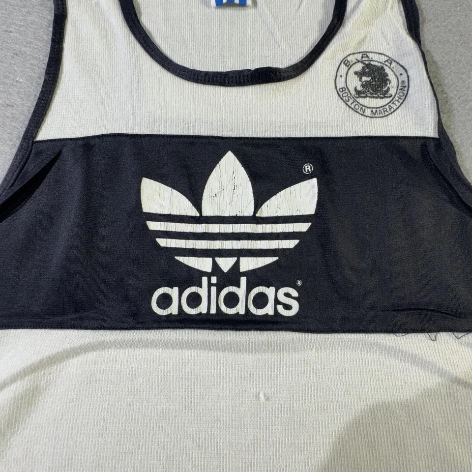 Vintage Boston Marathon Shirt Tank Mens Large White Black Running Adidas 80s - Image 2 of 4