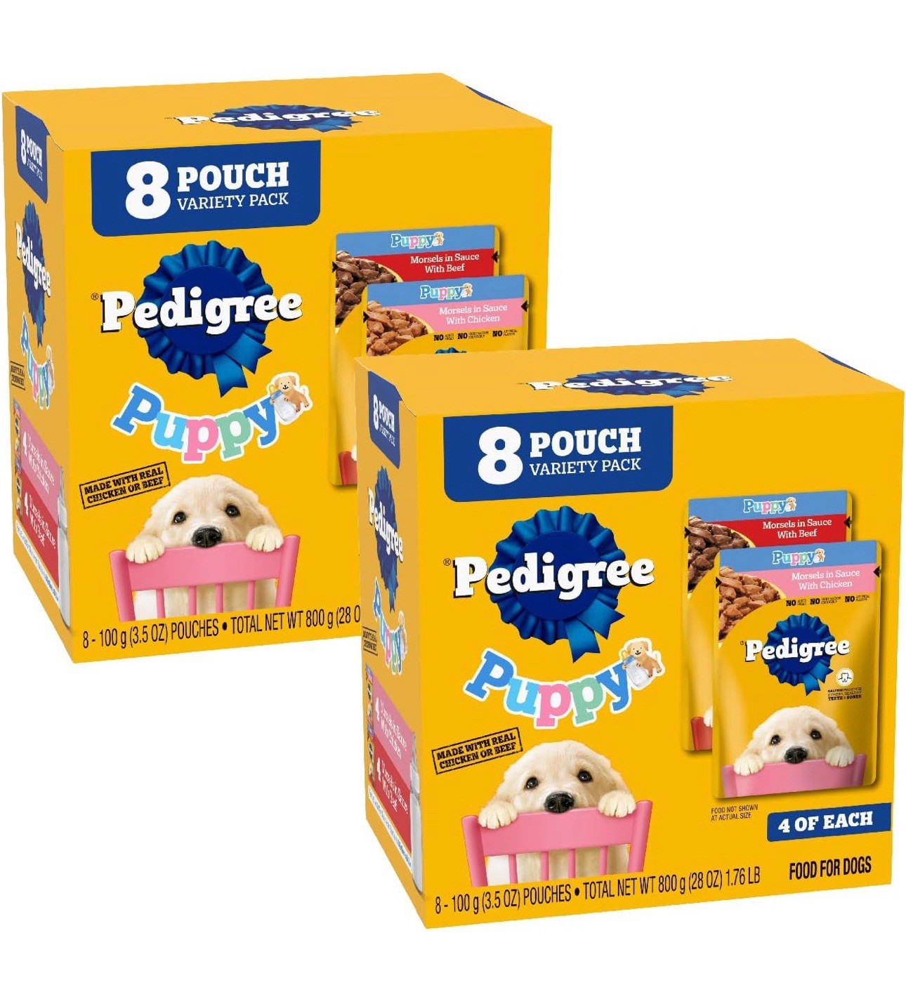Pedigree Puppy Soft Wet Dog Food, 8-Count Variety Pack, 3.5 oz. Pouches, 2 pk