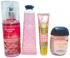 Bath & Body Works 4 Pc CHAMPAGNE TOAST Mist Lip Gloss Sanitizer Cream Free Ship