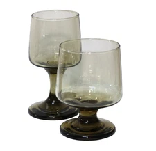 Vintage Libbey Wine Glass Tawny Brown Accents Set 2 MCM