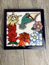Hummingbird Floral Flowers Ceramic Tile Trivet By Masterworks Handcrafted U.S.A.
