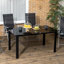 Outdoor Garden Table for 6, Outdoor Dining Table with Glass Top, Black