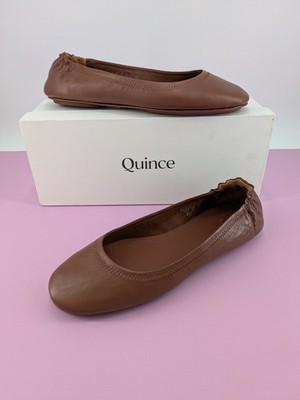 Quince Womens Italian Leather On The Go Ballet Flat Shoes Brown Loafers Size 9