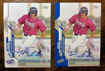 Trevor Larnach 2020 Topps Pro Debut auto lot x2 - base and blue parallel /150