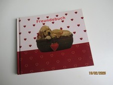 Freundebuch - meine Schulfreunde, Cover : Hund im Körbchen mit Herz
