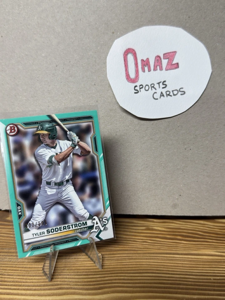 Tyler Soderstrom - 2021 Bowman Draft #BD-15 Aqua Paper #002/199 Athletics - Image 2 of 4