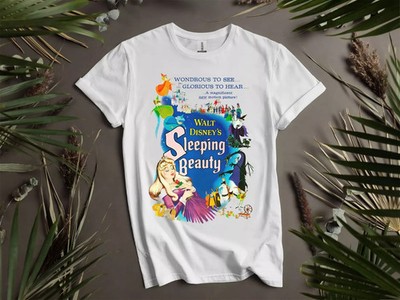 Disney Sleeping Beauty Aurora Characters Pattern White T-Shirt Size S-5XL