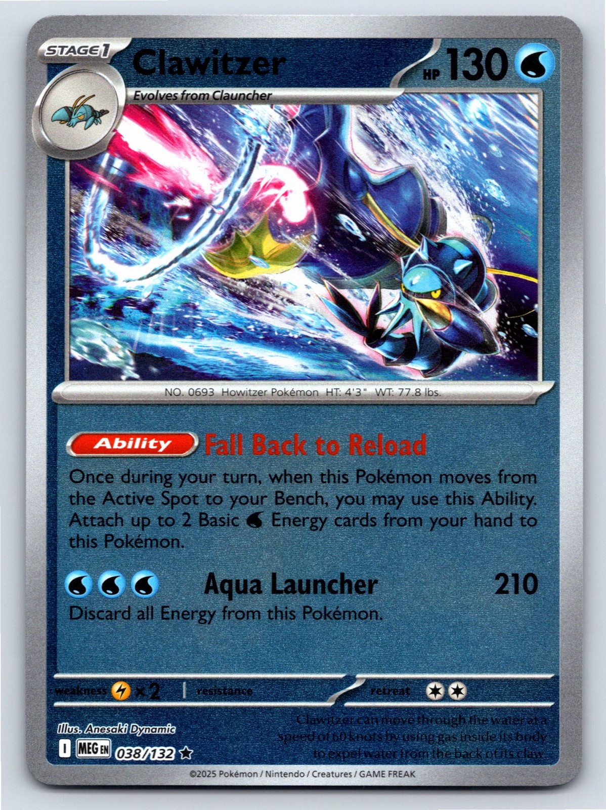 Mega Evolution - NM - Clawitzer 038/132 Reverse Holofoil US Seller