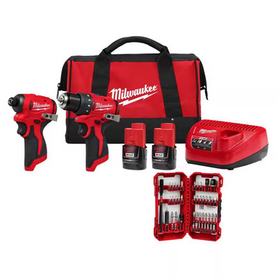 Cordless Hammer Drill Impact Driver Set Combo Kit with 2 Batteries Milwaukee M12