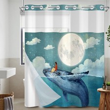 Hookless Shower Curtain with Liner 71x74 Inch, 2-in-1 Snap On Waterproof Bath...