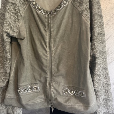 B C (Heine) Damen Jacke Salbei mit Spitze Strass Pailetten Gr.  40