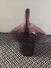 Vintage Dark Amethyst Glass Basket With Applied Handle 7”Height 4.5”Width