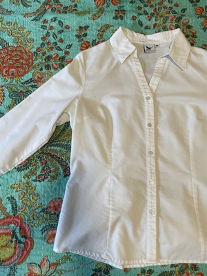 ''All USA Clothing'' White Oxford Button-Down Women's Shirt Made in USA Size M