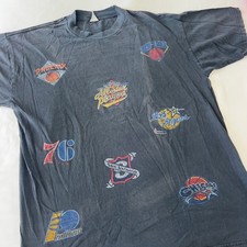 Vintage 2003 NBA All Star Players Multi Logo T-Shirt Distressed Faded Black XL