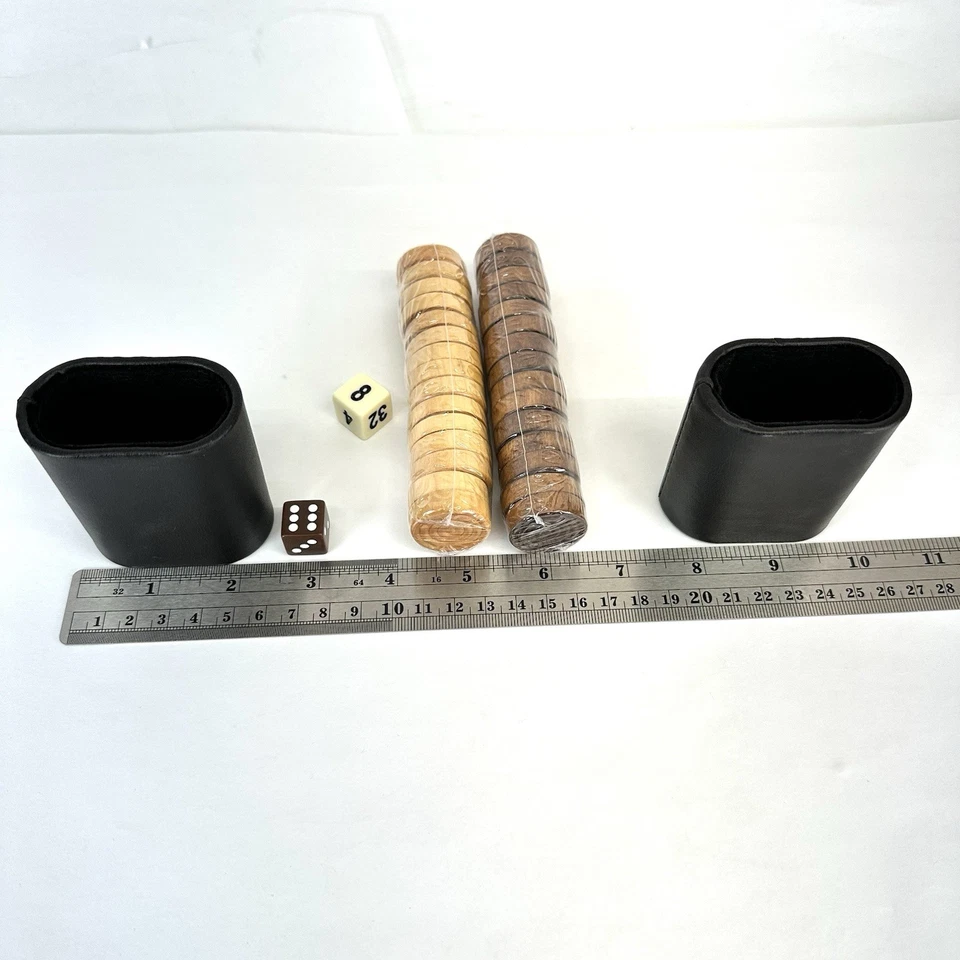 Backgammon Game Replacement Wood Pieces Dice And Cups - Image 3 of 3