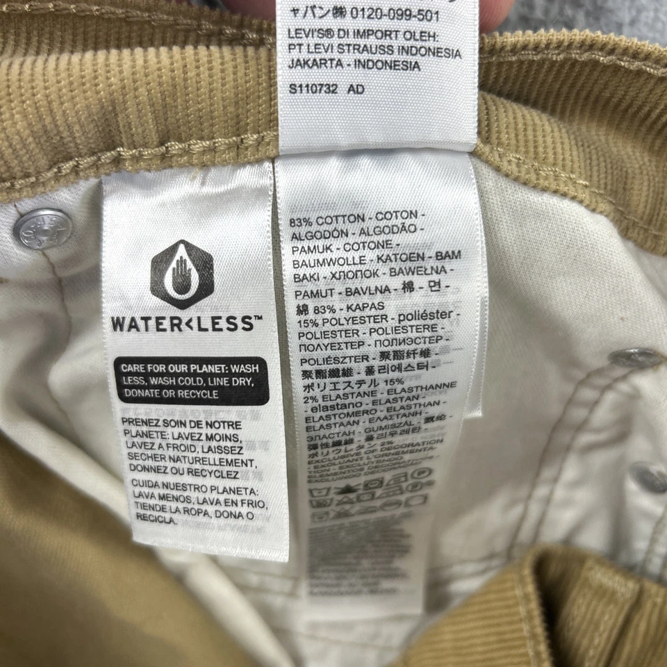 Pantalones de pana Levis 512 para hombre 42x30 marrón caqui cordones ajustados trabajo cónico clásico Foto 4 de 4