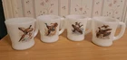 4 Vintage Fire King D Handle Game Birds Coffee Mugs Milk Glass Duck Grouse More