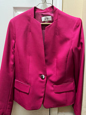 Le Suit Women Blazer Size 8 Regular One Button Solid Fuchsia Cropped Long Sleeve